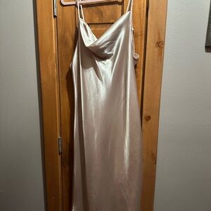 Bebe Elegant Satin Dress in Cream